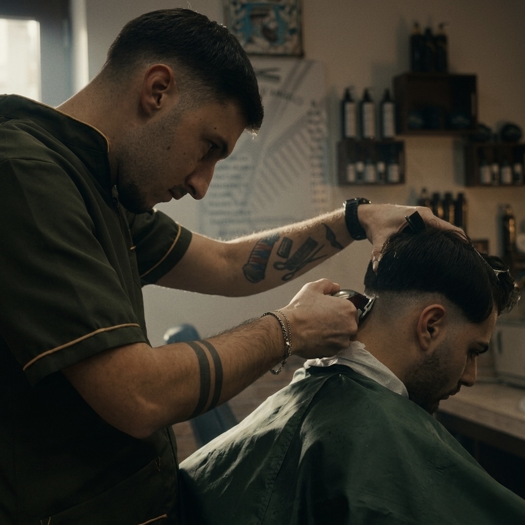 Raffaele D’Angelo al lavoro nel suo barber shop